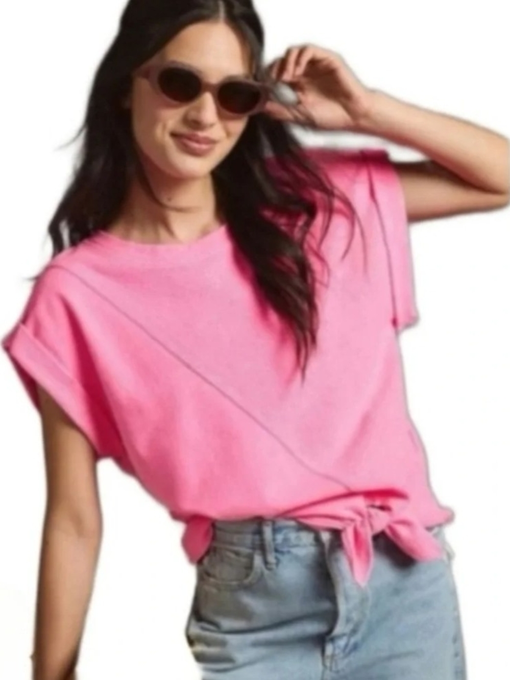Pilcro Anthropologie Neon Pink Tie-Front Short Sleeve Tee